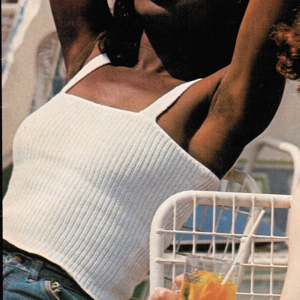 Women's Knitted Skinny Ribbed Tank Top Knitting Pattern PDF / Tank Top Knitting Pattern / 1970's Ribbed Tank Top