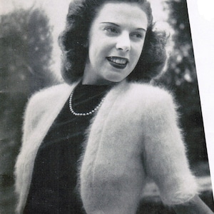 Woman&#39;s Angora Bolero Jacket Knitting Pattern PDF / Angora Sweater with cable border / Bolero sweater