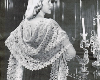 Vintage Crocheted Lace Stole Pattern / Woman's romantic shawl pattern / Mad Men shawl  / Crocheted shawl pattern