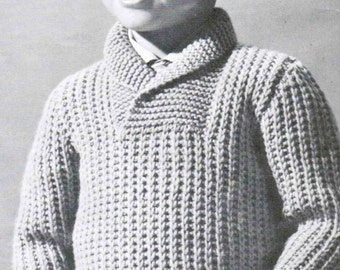 Childrens shawl neck pullover knitting PDF / Size 2, 4 and 6 Boy Girl Pullover knitting pattern / Vintage childrens pullover sweater pattern