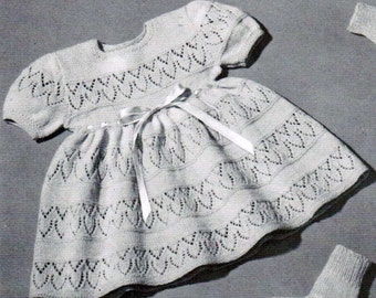 Baby Knitted Lace Dress PDF pattern / 9 to 12 month  / Knitted Baby Dress Pattern / Vintage baby pattern