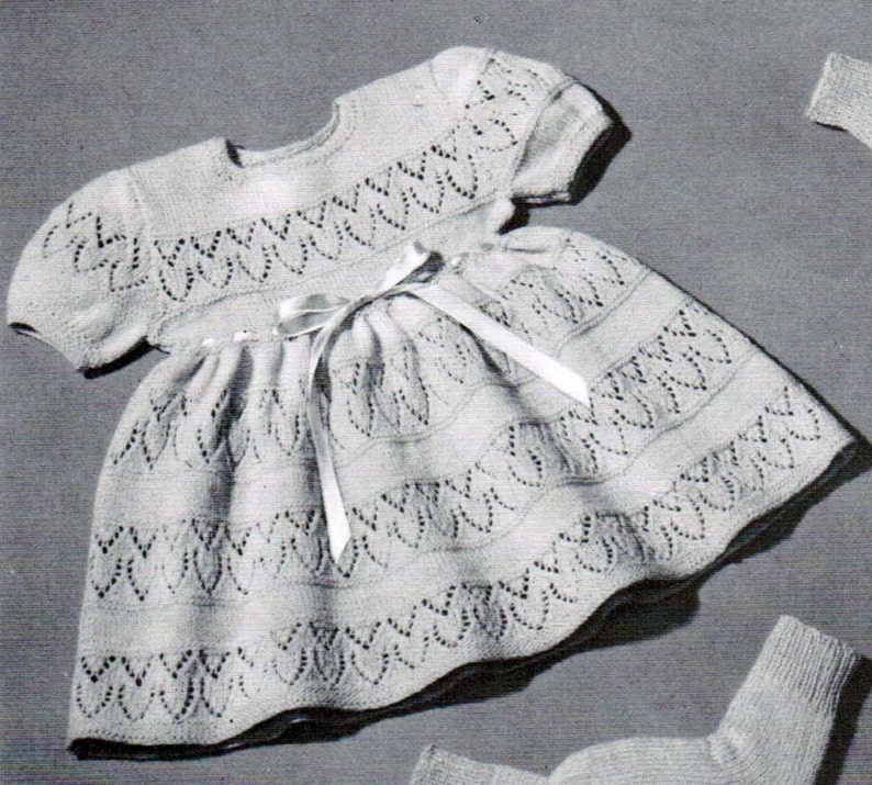 Baby Knitted Lace Dress PDF Pattern / 9 to 12 Month / Knitted Baby