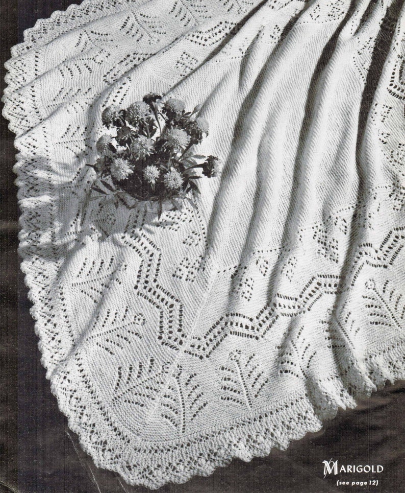 Heirloom Marigold Lace Shawl Pattern PDF / flower shawl pattern / wedding shawl / Leaf motif lace shawl image 2