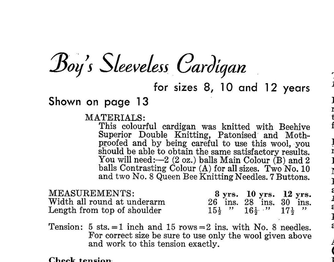 Boy's Sleeveless Cardigan Knitting Pattern PDF / (Download Now) Etsy