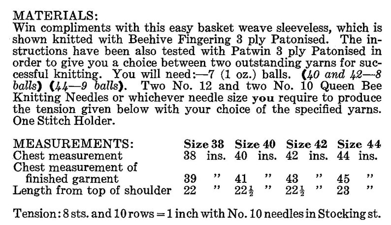 Basketweave Men's Vest Knitting Pattern PDF / Sizes 38, 40, 42, 44 ...