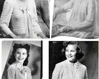 SALE Knit and Crochet Lacy Bed Jacket Patterns (set of 4) / Bed sweater patterns / Knit Crochet bed jacket / nursing jacket patterns