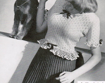 Lacy Party Blouse and Skirt Knitting Pattern PDF / Sizes 10, 12, 14 / 1940's Knitted lace blouse and pleated skirt pattern