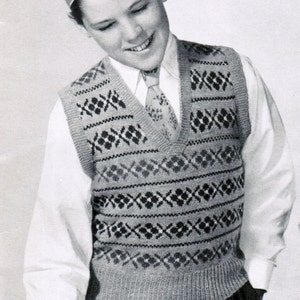 1940's Boys Fair Isle Sleeveless Sweater Pattern PDF / - Etsy
