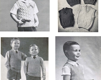 Vintage Boy's pullover Vests Knitting Patterns PDF (set of 8) / Collection of 8 Boy's sleeveless sweater patterns