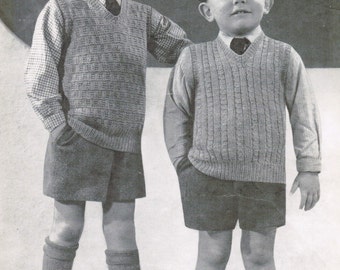 Vintage Boy's Textured Vests Knitting Patterns PDF (Sizes 2, 4, 6) / Boy's sleeveless sweater pattern / Boys knitted jersey pattern