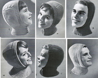 Knitted Helmet Hat Patterns for the whole family (set of 3) / balaclava patterns / Quaker helmet hat pattern