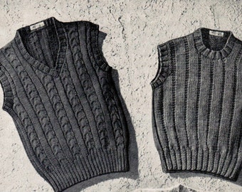Patrones de tejer suéteres sin mangas para niño vintage PDF (juego de 4) / Patrón de chaleco de punto para niño / Patrón de chalecos de cable para niños / Patrón PDF
