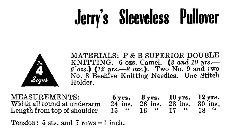 Patron de pull sans manches torsadé PDF / Téléchargement immédiat / Tailles 6, 8, 10, 12 / Gilet sans manches en tricot des années 40 / Patron de gilet pour garçons image 3