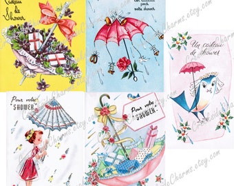 1960's French Shower Cards Digital Images JPEG / Instant download Shower Gift Card Images / Cadeau de shower carte