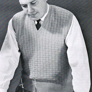 Basketweave Men's Vest Knitting Pattern PDF / Sizes 38 - Etsy