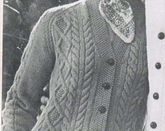 Arran Women's Cardigan Pattern Knitting PDF / Sizes 12 14 16 / Button-up cardigan pattern / fisherman knit sweater / aran knitted sweater