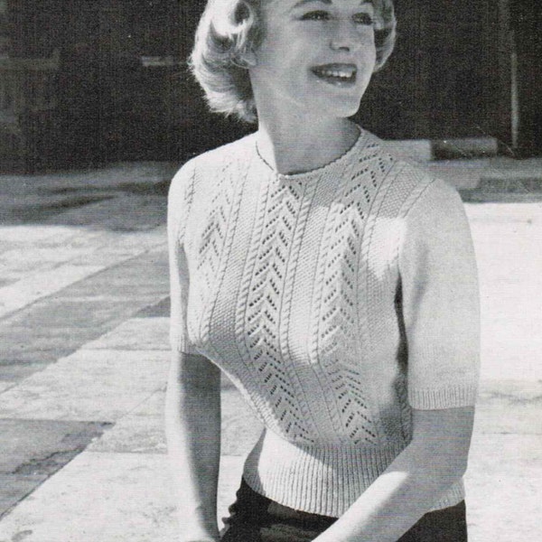 Vintage Woman's Short Sleeved Top Knitting PDF Pattern / Beehive Woman's moss stitch sweater pattern / Mad Men / Classic 1950's sweater