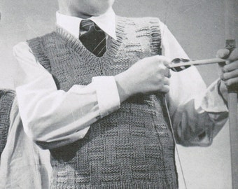 1940's Boys Basketweave Sleeveless or Sleeved Sweater Pattern PDF / Size 6, 8, 10, 12 / Knitted Basket Weave knit Vest