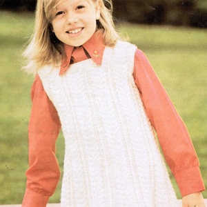 Aran Girl&#39;s Pinafore Dress Knitting Pattern PDF / 22 24 26 28 30 32 inches / Cable pattern child&#39;s dress / fisherman knit dress / Arran knit