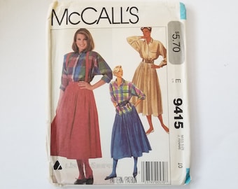 McCall's 9415 Misses' Blouse and Skirt with Suspenders UNCUT / Size 10