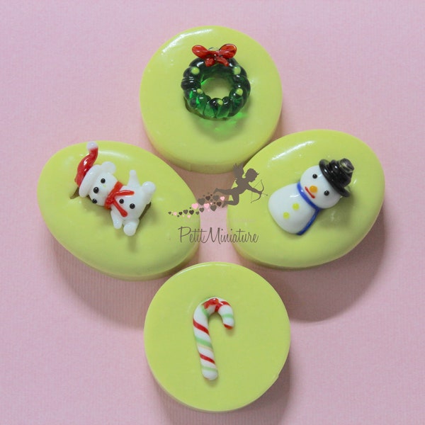 Ensemble de 4 moules en silicone-Bonhomme de neige-Couronne de Noël-Bonbons en sucre-Ours en peluche de Noël-Moule en résine-Fimo-Bijoux Moule-ST663