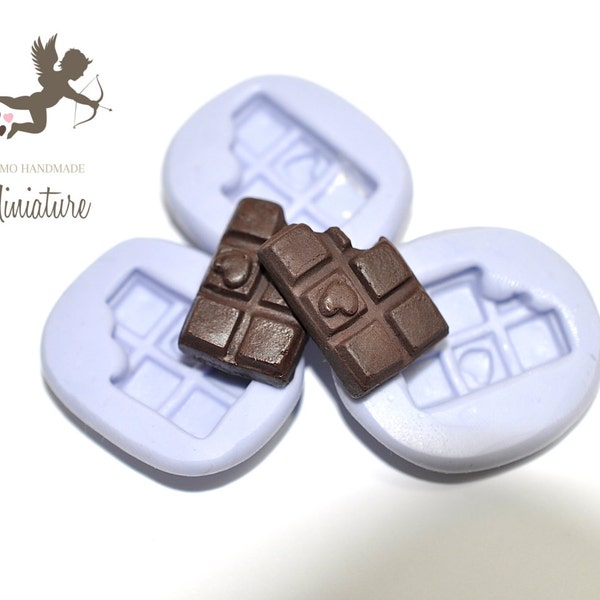 Moule 3D en silicone flexible 2 cm Barre de chocolat avec coeur Miniature Kawaii Bonbons Moule Fimo Bijoux Charms ST205