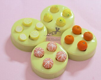 Kit Die 4 dice silicone mandarin and lemon-Fimo-Cernit-press-die Fruit Jewels Miniature-die Food Miniature ST301