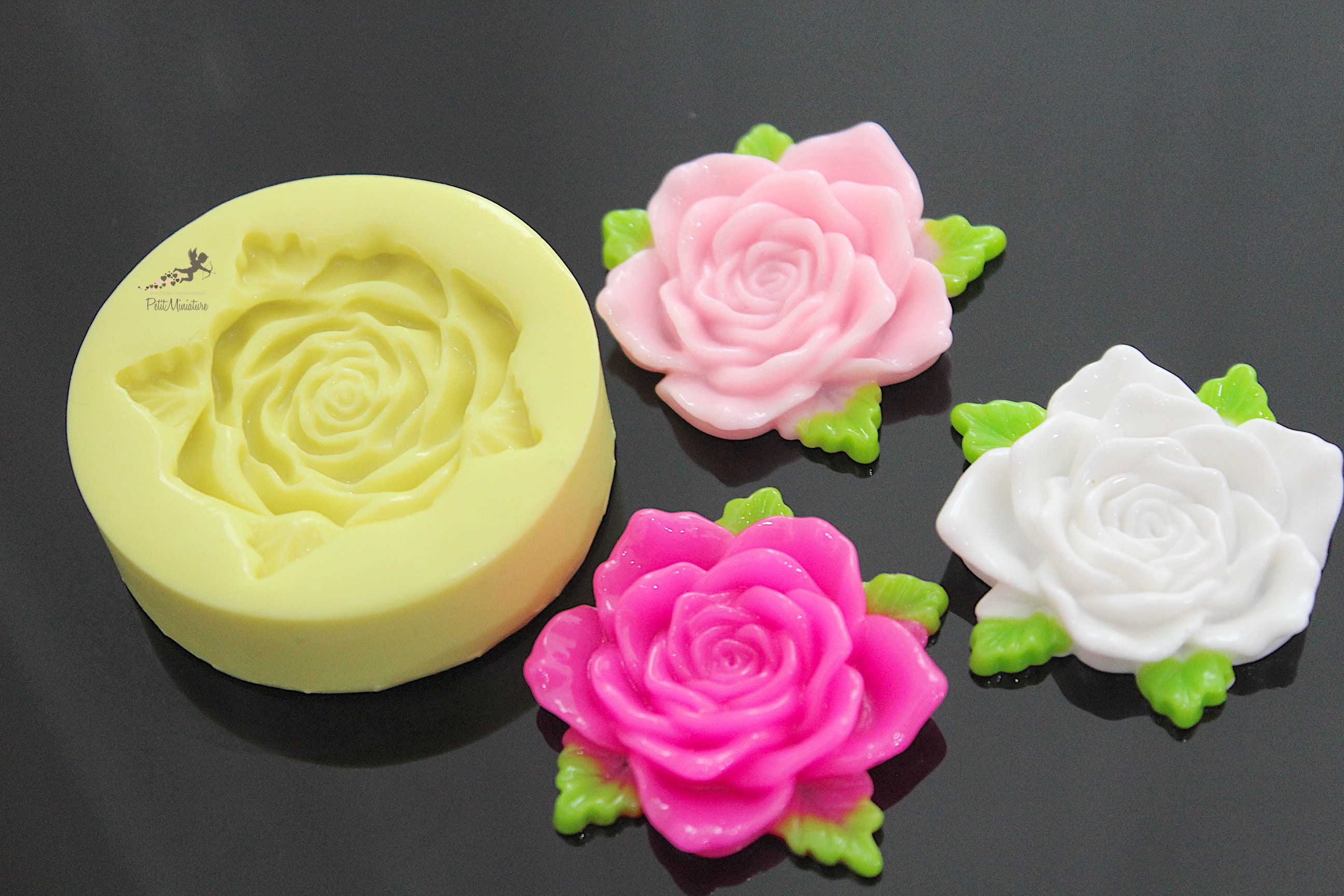 200 Bianco Puro Acrilico Perla Flatback Incisione Fiore Rosa - Foto 2