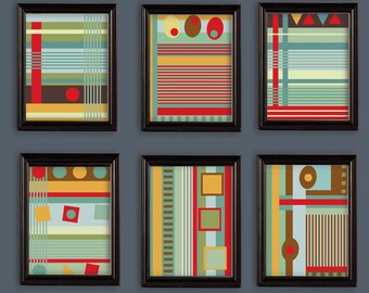 Retro Abstract 70s Colourful Wall Art Prints Set of 6