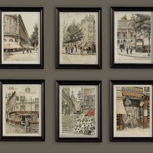 Vintage Streets of Paris Set Of 6 Prints Gallery Wall 5x7 or A4