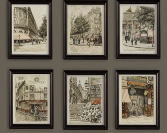 Vintage Streets of Paris Set Of 6 Prints Gallery Wall 5x7 or A4