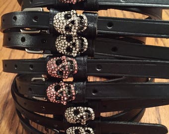 Skull Head Embellished Spur Straps - Crystal Skull Spur Straps - Bling Skull Spur Straps