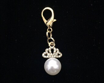Princess Pearl Bridle Charm. Crown Pearl Bridle Charm. Bridle Bling. Equestrian Bling Charm. Rhinestone Crown Pearl Bridle Charm.