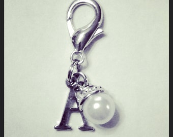 Pearl Initial Bridle Charm or Boot Zipper Pull - Monogram Bridle Charm - Bridle Bling