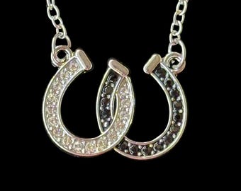 Lucky Horseshoe Message Necklace. Gold Horseshoe Necklace. Bridle Bling. Horseshoe Necklace.