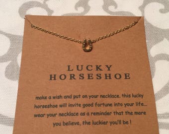 Lucky Horseshoe Message Necklace. Gold Horseshoe Necklace. Bridle Bling. Horseshoe Necklace.