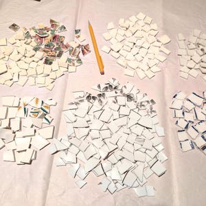 1.7 Lb Broken China for Mosaics 440 Pieces, Small White Cream Hand Cut Ceramic Tiles, Ready to Use Broken China Plates for Mosaic Art