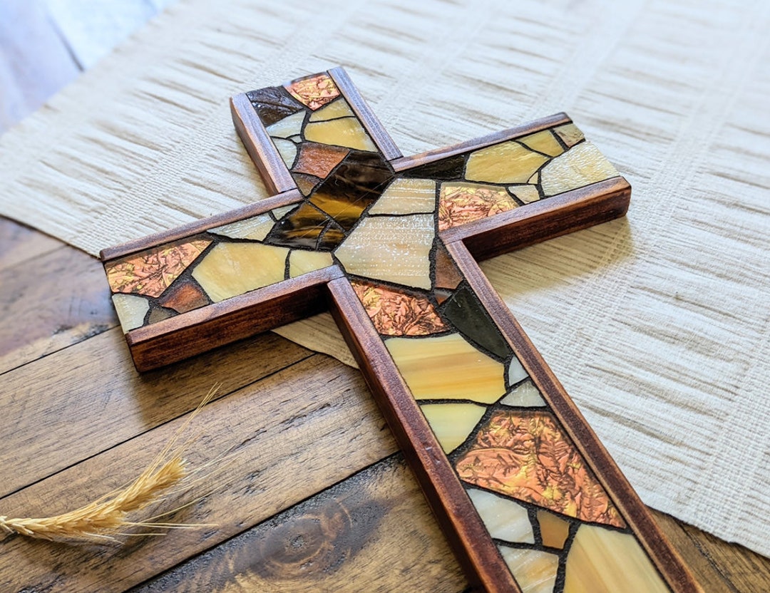 Handmade Wooden Cross Wall Hanging Rustic Purple Stained Etsy