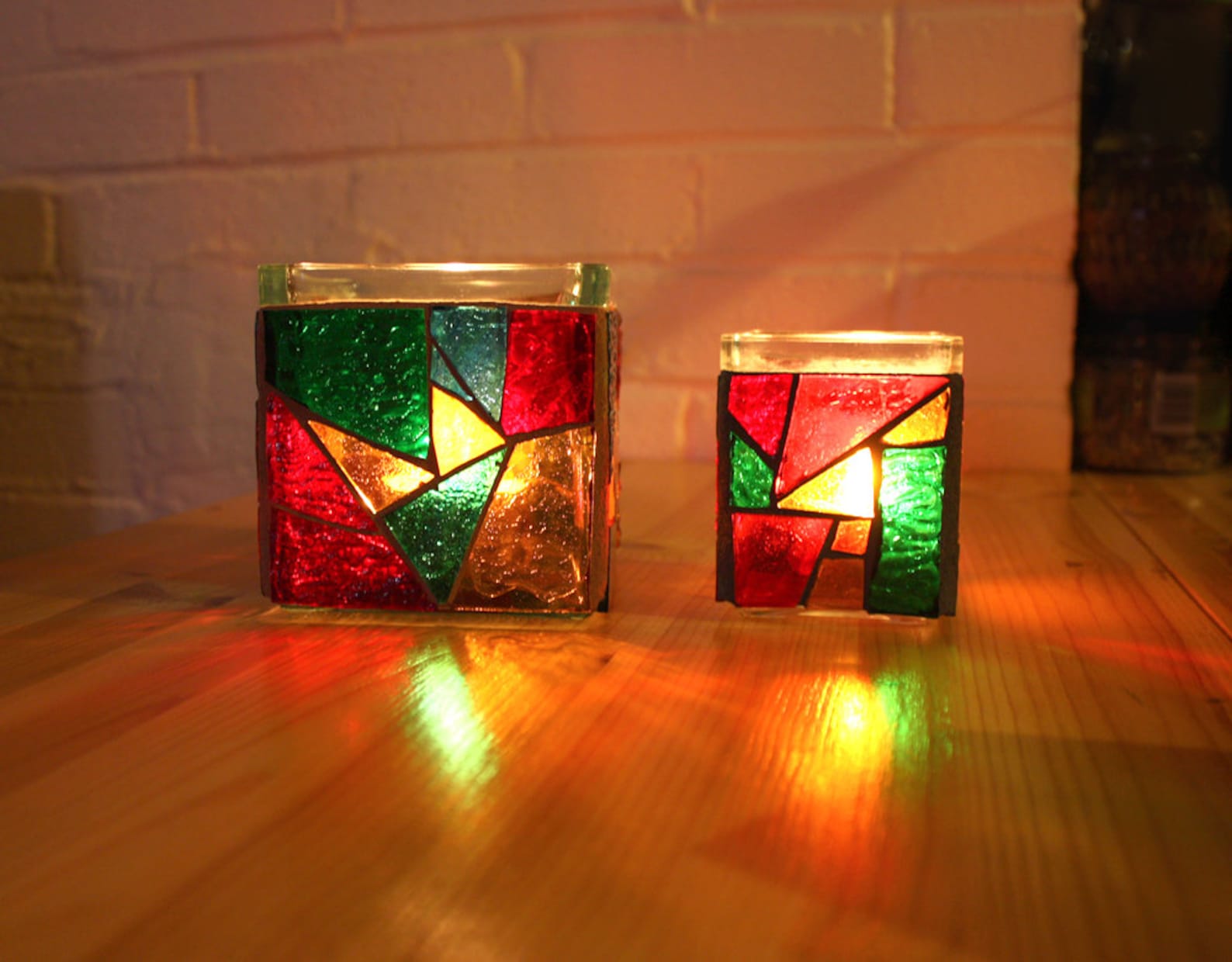 Mosaic Candle Holder Stained Glass Rustic Candle Holder Red Etsy