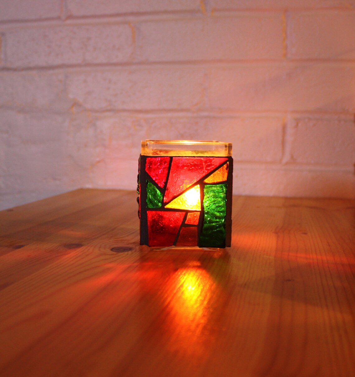 Mosaic Candle Holder Stained Glass Rustic Candle Holder Red Etsy