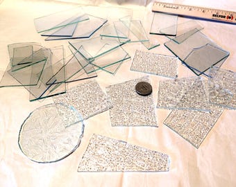 1+ Lbs Clear Stained Glass Scrap Textured and Solid, Mosaic Glass