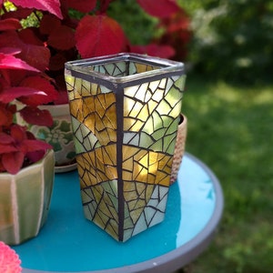 Tall Rustic Glass Vase, Handmade Candle Holder Lantern, Recycled Glass Mosaic Decorative Vase 9 inch image 4