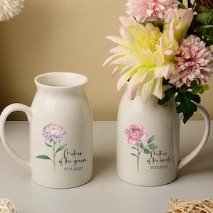 Personalized Mother Of The Groom Flower Vase,Mother Of The Bride Gift,Mothers Day Gift For Mom,Wedding Flower Vase,Birth Flower Ceramic Vase