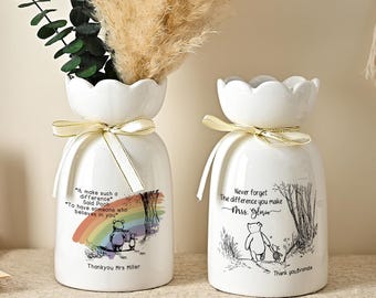 Personalized Flower Vase For Teacher,Thank You For Helping Me Grow,Teacher Appreciation Gift,Coworker Boss Vase,Back To School Gift For Her
