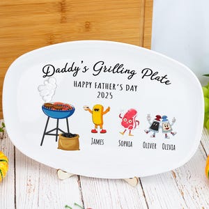 Personalized Daddy&#39;s Grilling Plate,Grilling Plate For Dad,Bbq Serving Tray,Personalized Fathers Day Gift,Grill Plate Gift For Dad From Kids