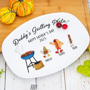 Personalized Daddy&#39;s Grilling Plate,Grilling Plate For Dad,Bbq Serving Tray,Personalized Fathers Day Gift,Grill Plate Gift For Dad From Kids