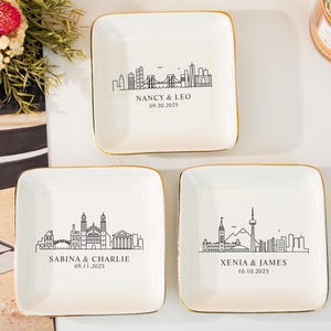 Skyline Ring Dish,Custom Wedding Jewelry Dish,City Trinket Dish,Anniversary Gift,Engagement Ring Holder,Couple Gifts,New York City Skyline