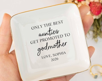 Personalized Godmother Ring Dish,Custom Name Auntie Jewelry Dish,Godmother Proposal,Baptism Day Gift,Auntie Godmother Gift,Baby Shower Gifts