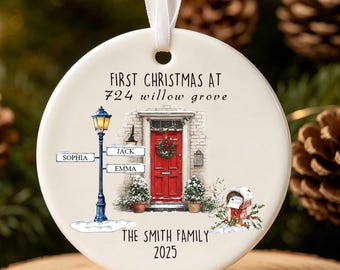 First Christmas In Our New Home Ornament,Personalized Family Name Christmas Ornament,Custom Family Signpost New Home Keepsake,Housewarming