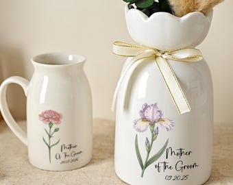 Mother Of The Bride & Groom Flower Vase,Birth Month Flower Vase,Gift From Bride,Personalized Mother-In-Law Gift,Bonus Mom Gift,Wedding Gifts